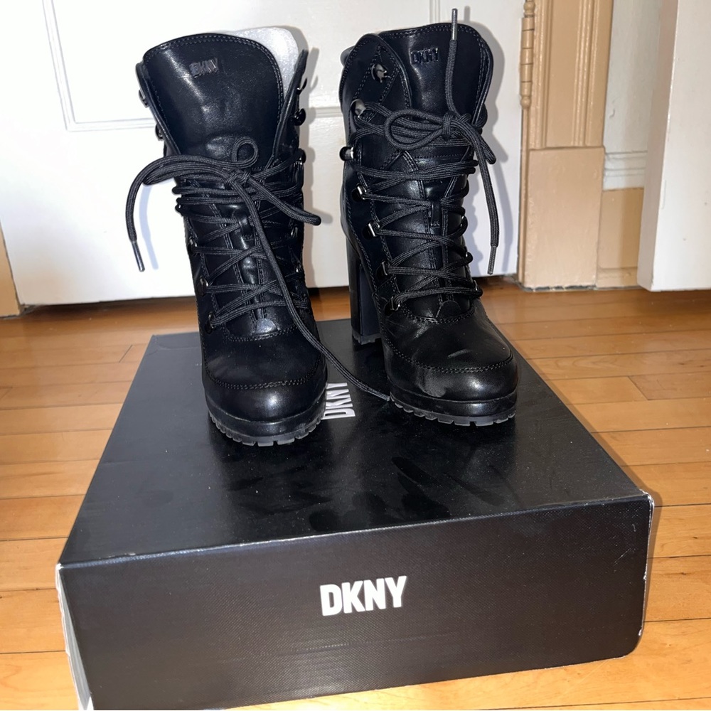 DKNY Black tie up boots